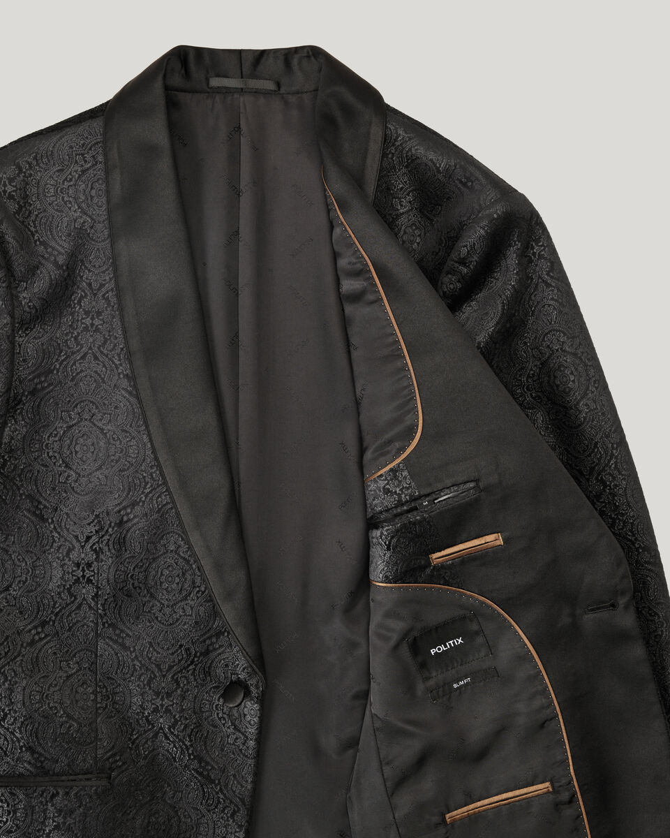 Embossed Paisley Black Tie Tuxedo, Black, hi-res
